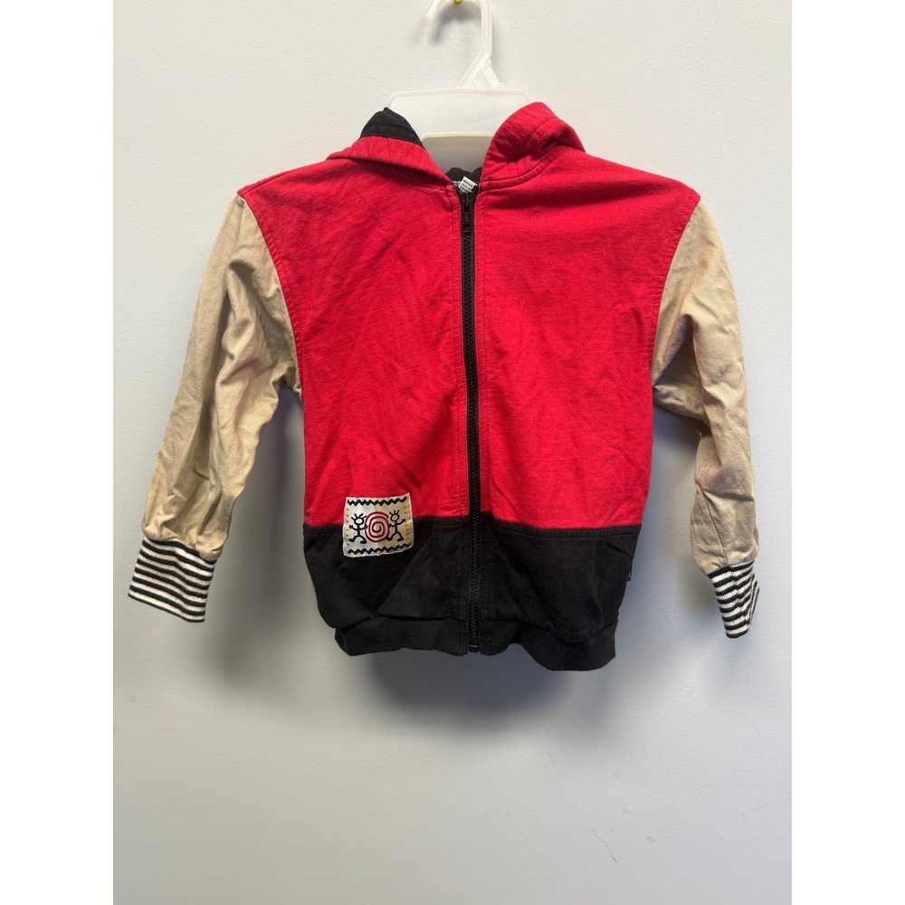 Vintage Gymboree Kids Large 6 Red Black Colorblock Field Trip Graphic Zip Hoodie
